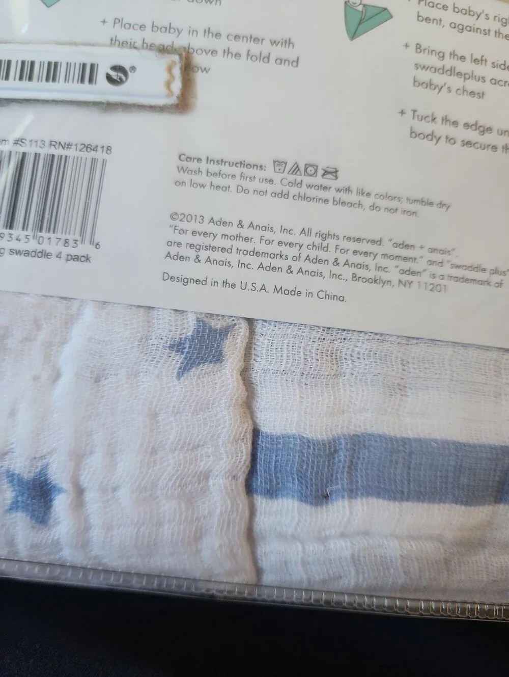 aden + anais Blue and White Muslin Swaddleplus Blanket Set Lot New Stars 2013